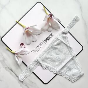 NWT VICTORIA'S SECRET THE LACIE LACE-TRIM ANGELINA HEATHERS V-STRING PANTY IN SN